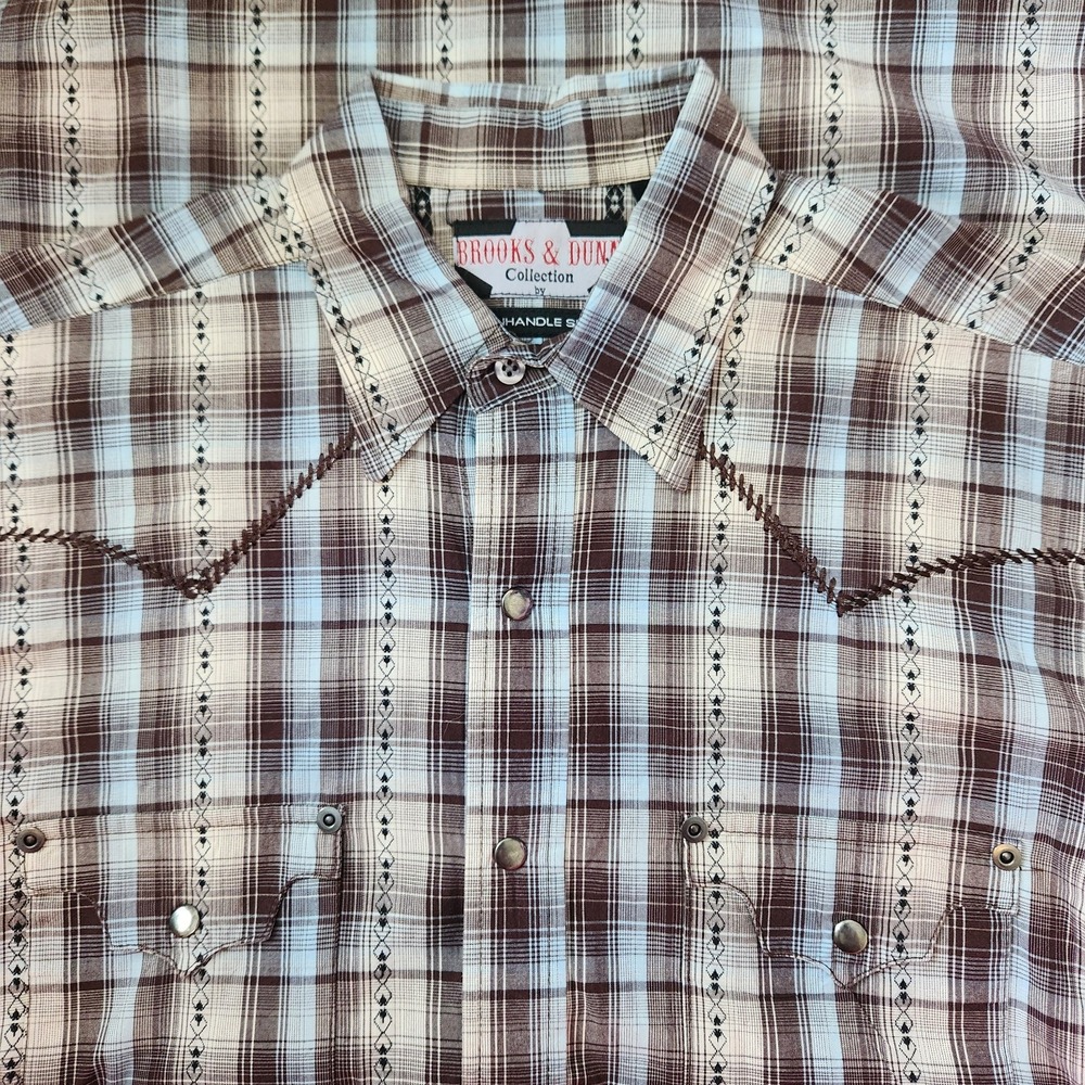 Panhandle Slim Brown and White Plaid Western Button-Down Shirt